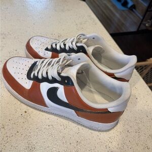 Nike Men's White and Texas Orange Air Force sneakers